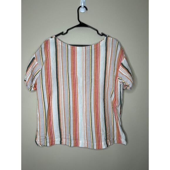 A New Day Women Size XXL Cuff Sleeve Boat Neck Multicolor Linen Striped Blouse - Picture 3 of 3